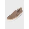 Men's brown suede slip-ons
