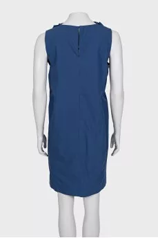 Blue straight-cut dress with a belt
