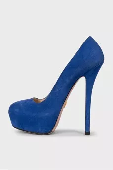 Blue suede high heels