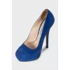 Blue suede high heels