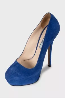 Blue suede high heels