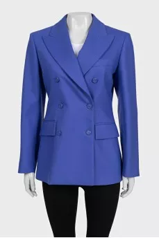 Double-breasted blue wool jacket