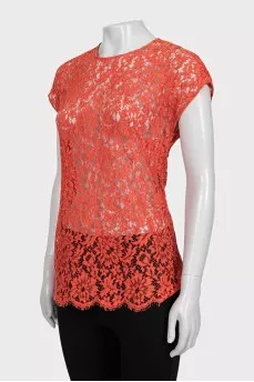 Lace straight-cut blouse with a button