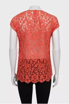 Lace straight-cut blouse with a button