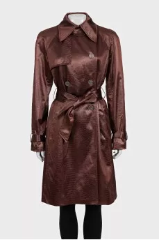 Brown animal print trench coat