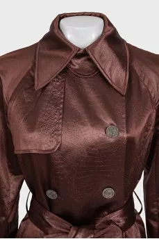 Brown animal print trench coat