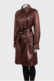Brown animal print trench coat