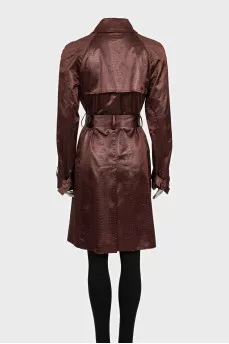 Brown animal print trench coat