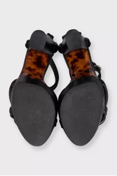 Leather sandals with animal print accents