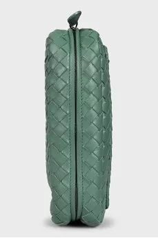 Leather bag with a chain and braided pattern
