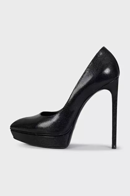 Black textured leather heels