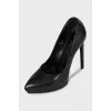 Black textured leather heels