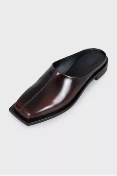 Leather square-toe clogs