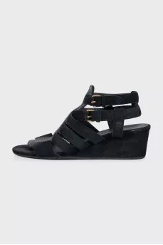 Black sandals with stingray leather inserts