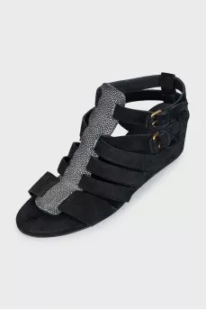 Black sandals with stingray leather inserts