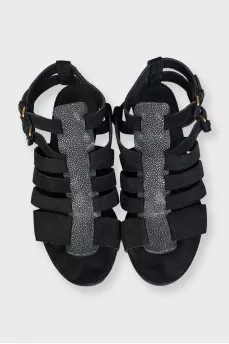 Black sandals with stingray leather inserts