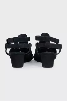 Black sandals with stingray leather inserts
