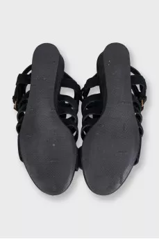 Black sandals with stingray leather inserts