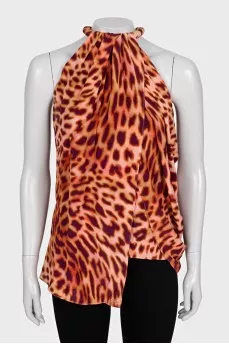Silk leopard sleeveless blouse