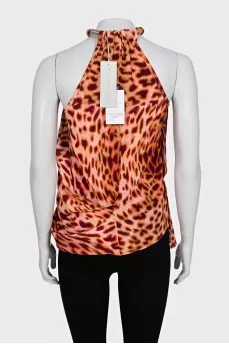 Silk leopard sleeveless blouse