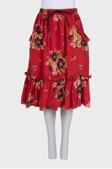 Printed drawstring pocket skirt with tag