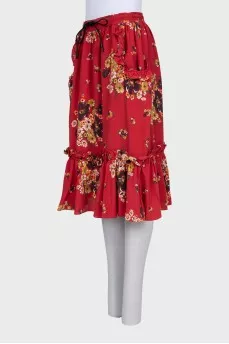 Printed drawstring pocket skirt with tag