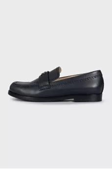 Black leather loafers with logo