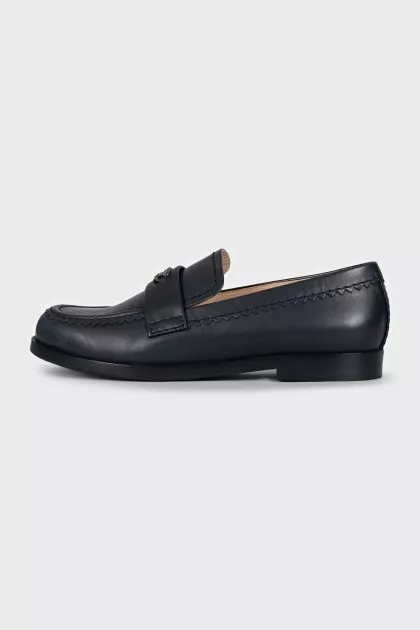 Black leather loafers with logo