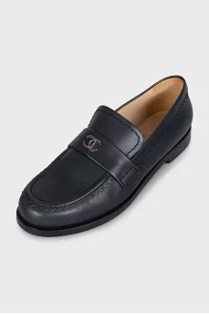 Black leather loafers with logo