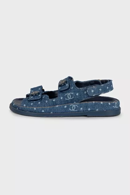 Blue textile sandals with logo