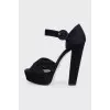 Black suede heeled sandals