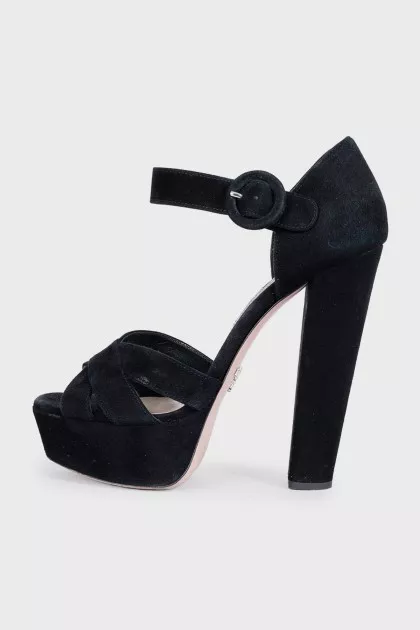 Black suede heeled sandals