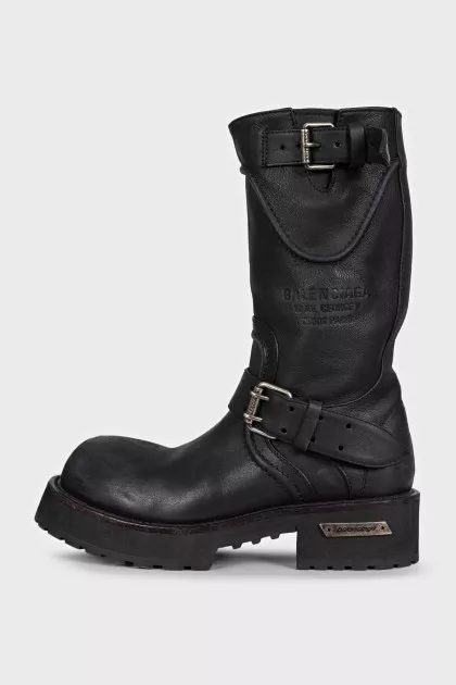 High boots made of distressed leather