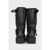High boots made of distressed leather