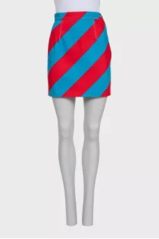 Denim mini skirt with a bright print