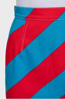 Denim mini skirt with a bright print