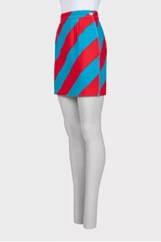 Denim mini skirt with a bright print
