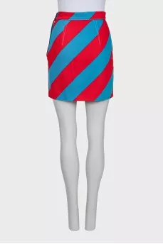 Denim mini skirt with a bright print