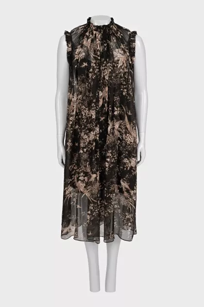 Transparent printed silk dress