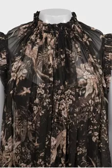 Transparent printed silk dress