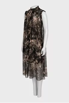 Transparent printed silk dress