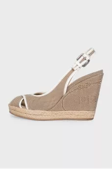 Textile wedge sandals with logo
