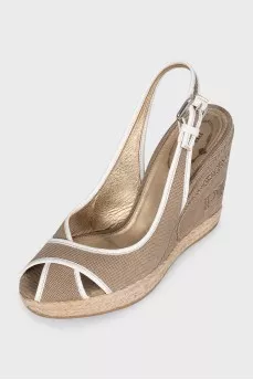 Textile wedge sandals with logo