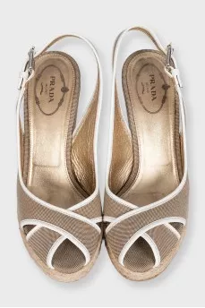 Textile wedge sandals with logo