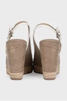 Textile wedge sandals with logo