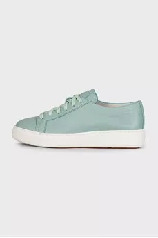 Light blue leather lace-up sneakers