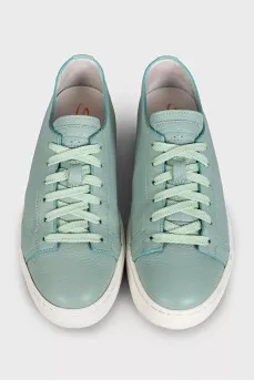 Light blue leather lace-up sneakers