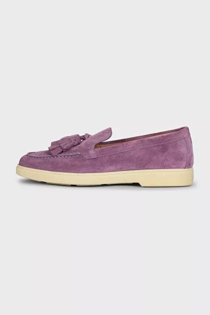 Purple suede tassel loafers