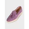 Purple suede tassel loafers