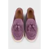 Purple suede tassel loafers